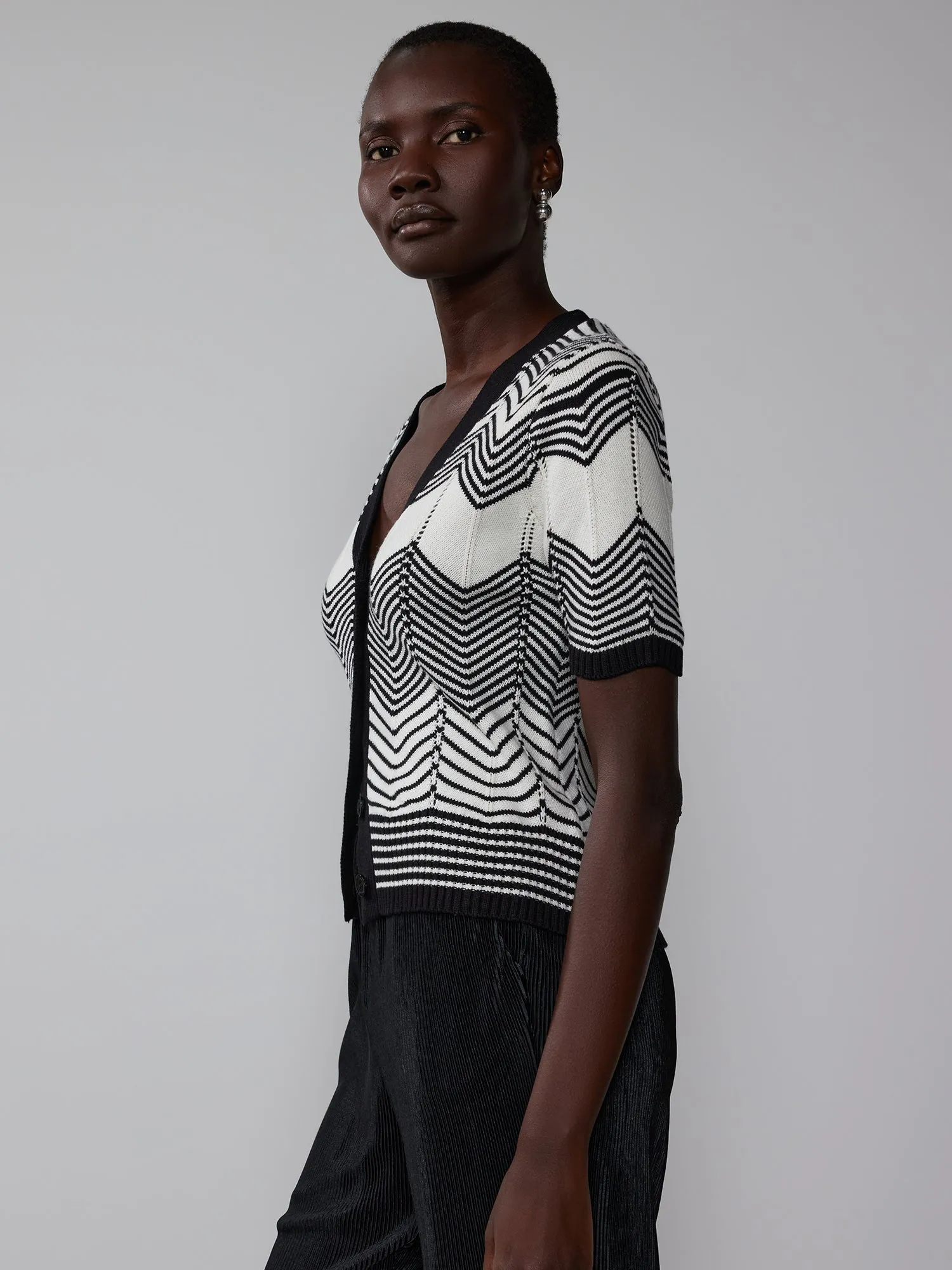 Chevron Front Button Cardigan