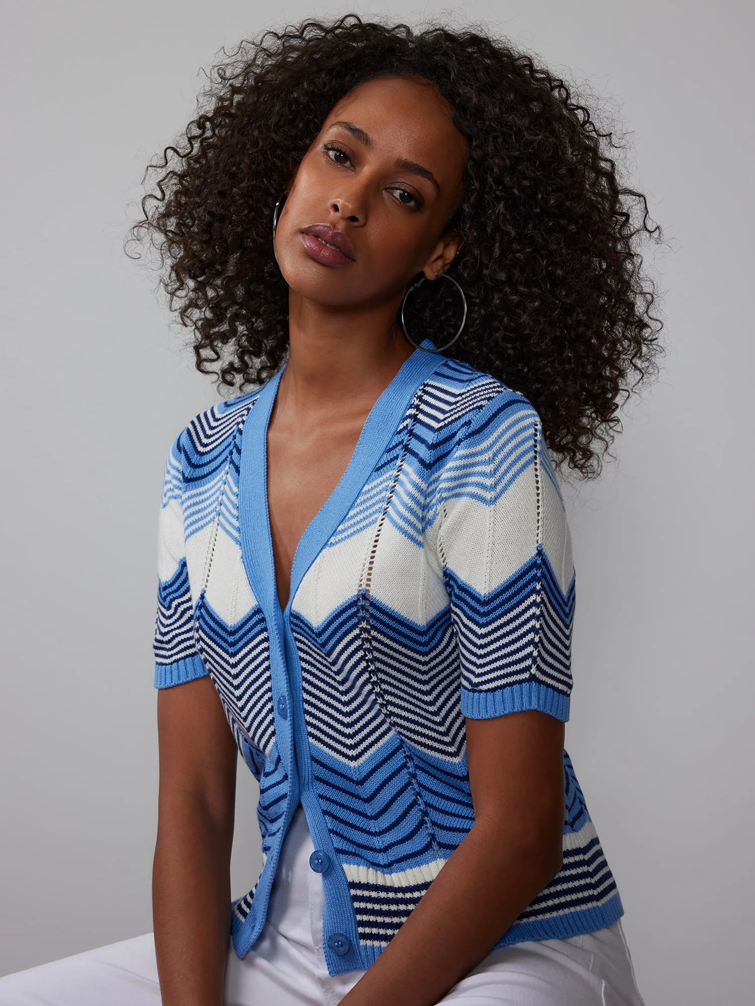 Chevron Front Button Cardigan