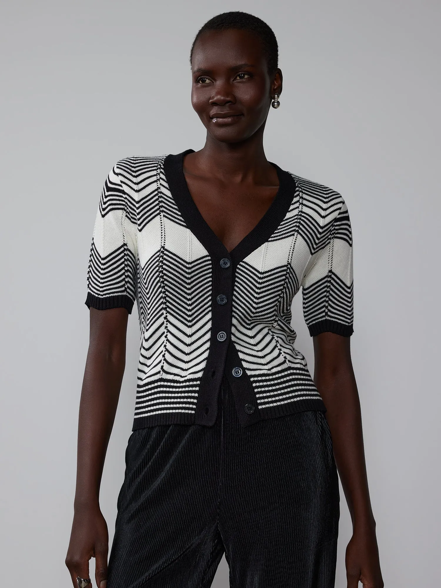 Chevron Front Button Cardigan
