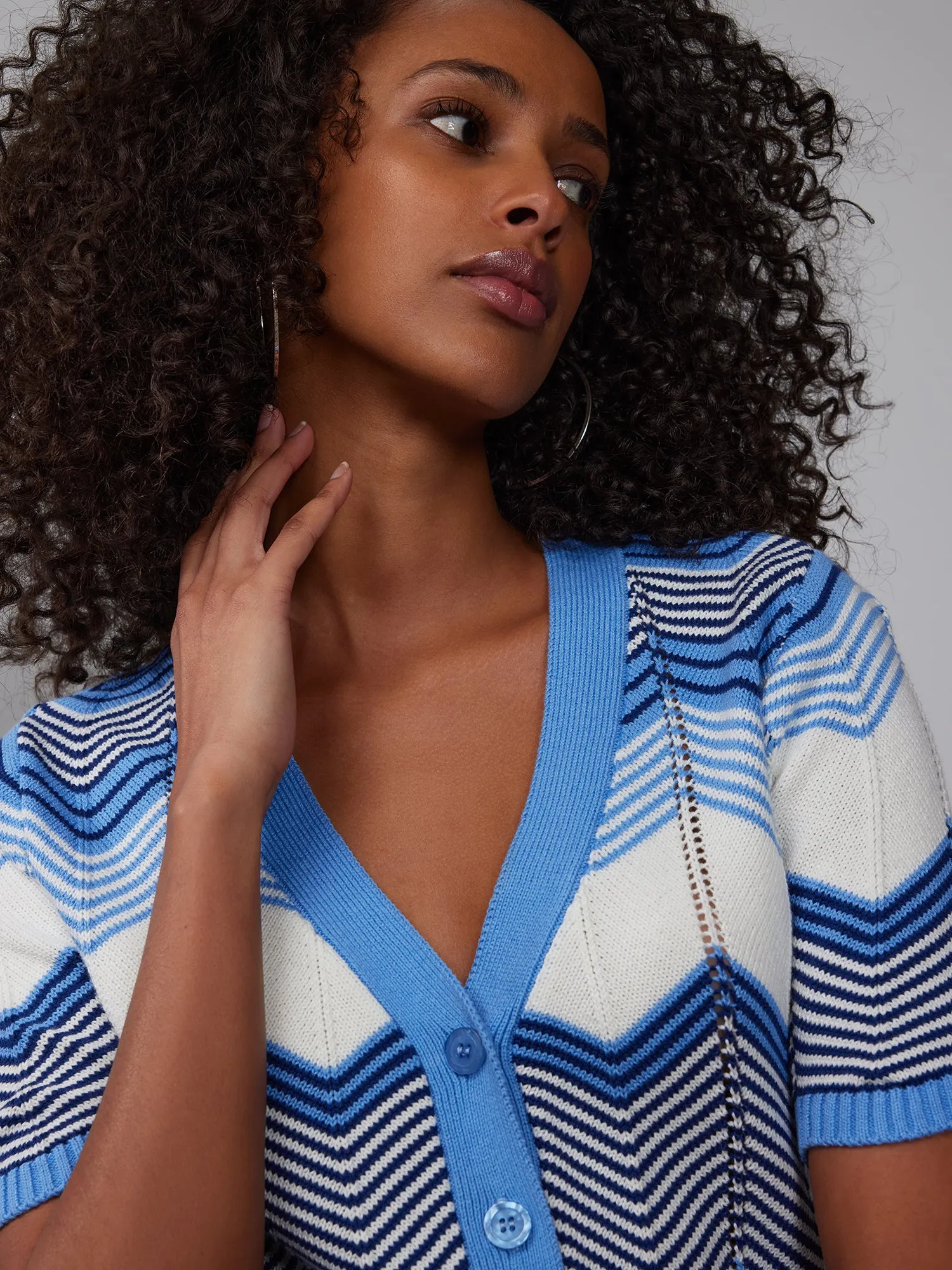 Chevron Front Button Cardigan