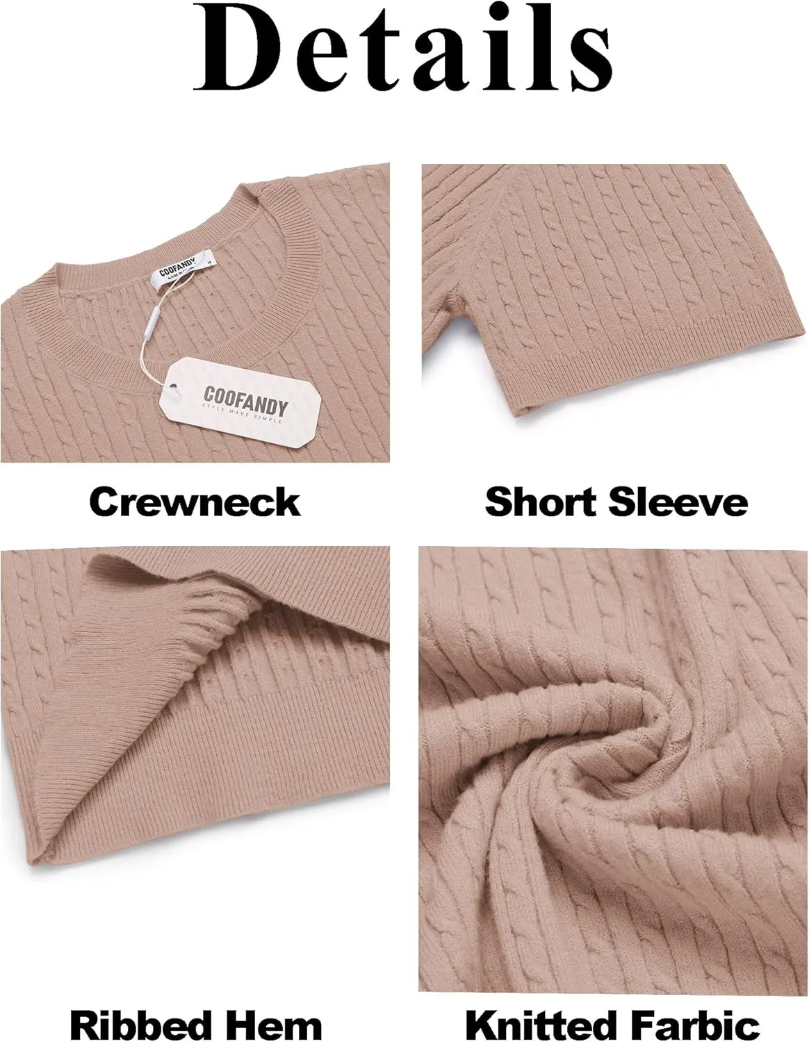 COOFANDY Men's Knit T Shirt Short Sleeve Crewneck Casual Vintage T-Shirts Summer Twist Knitted Pullover Tee