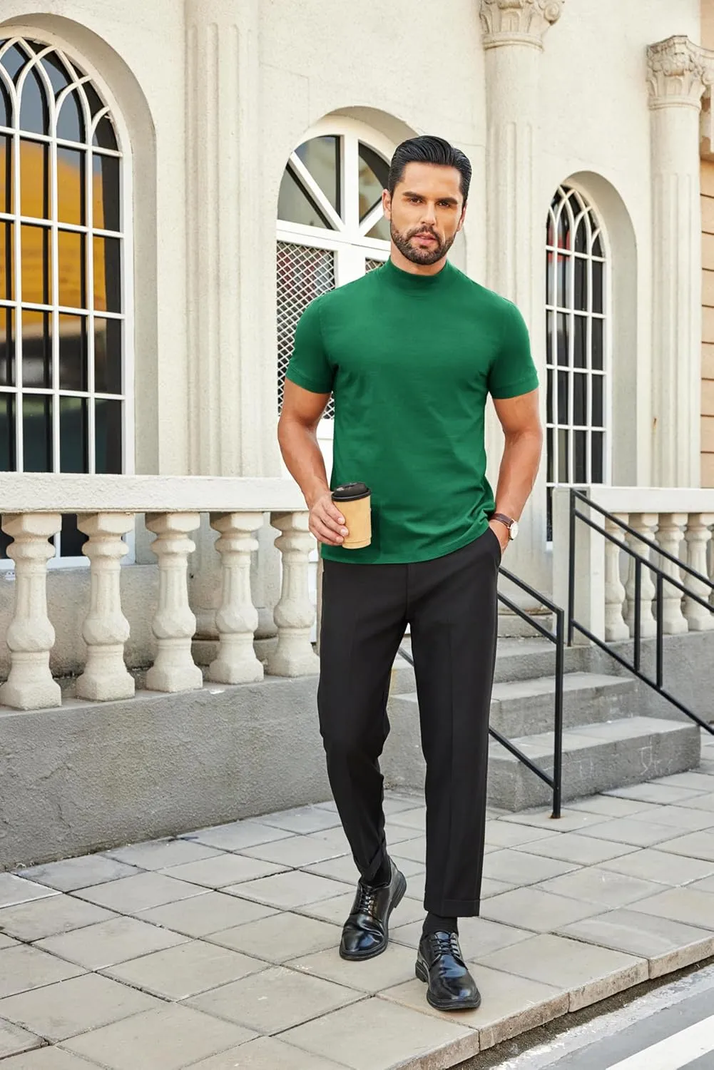 COOFANDY Mens Mock Turtleneck Shirts Casual Premium Cotton Short Sleeve Shirt 2025 Basic Half Neck T-Shirts