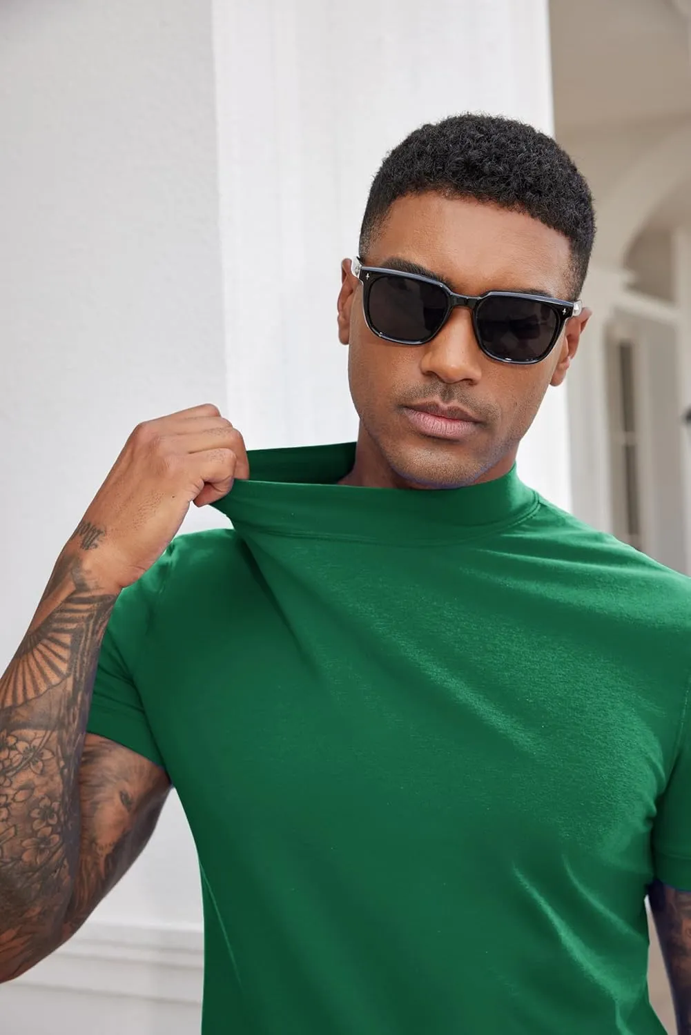 COOFANDY Mens Mock Turtleneck Shirts Casual Premium Cotton Short Sleeve Shirt 2025 Basic Half Neck T-Shirts