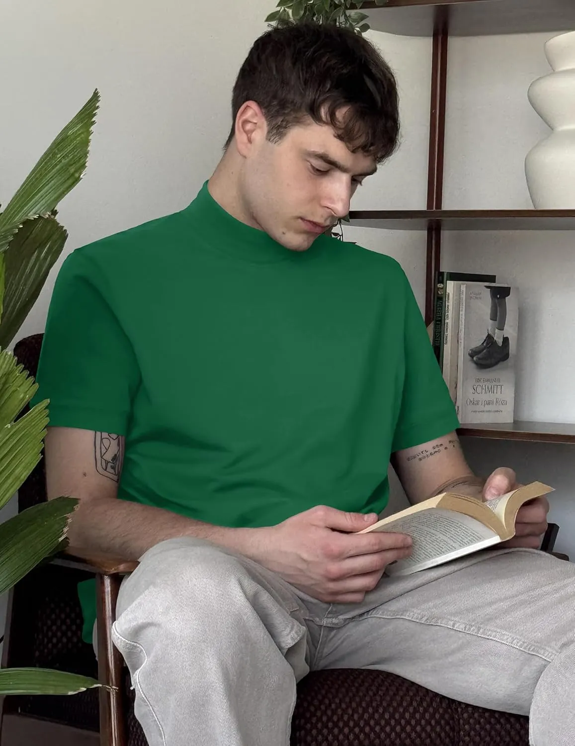 COOFANDY Mens Mock Turtleneck Shirts Casual Premium Cotton Short Sleeve Shirt 2025 Basic Half Neck T-Shirts