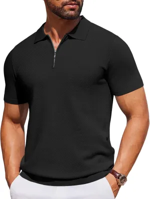 COOFANDY Men's Zipper Polo Shirts Short Sleeve Knit Polo T Shirt Casual Golf Polos for Men