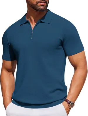 COOFANDY Men's Zipper Polo Shirts Short Sleeve Knit Polo T Shirt Casual Golf Polos for Men