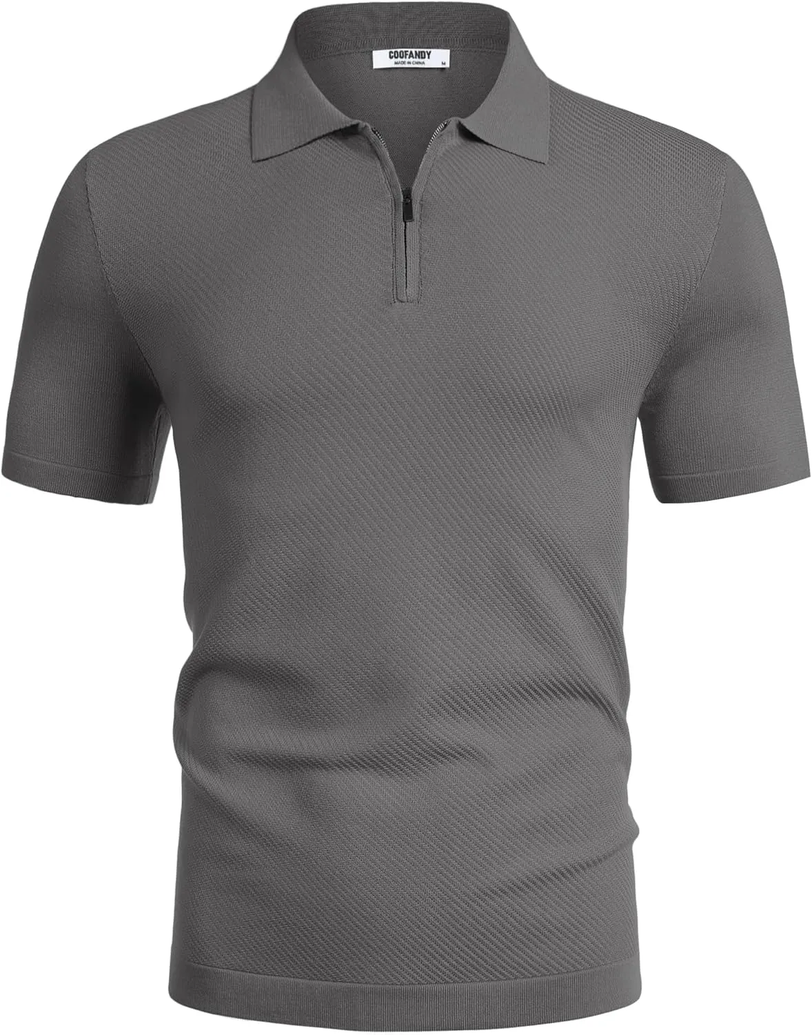 COOFANDY Men's Zipper Polo Shirts Short Sleeve Knit Polo T Shirt Casual Golf Polos for Men