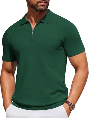 COOFANDY Men's Zipper Polo Shirts Short Sleeve Knit Polo T Shirt Casual Golf Polos for Men