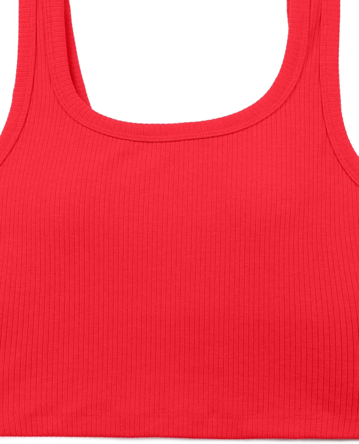 CRZ YOGA Womens Ribbed Longline Sports Bra - U Neck Padded Yoga Cami Workout Crop Tank Top Built in Pads