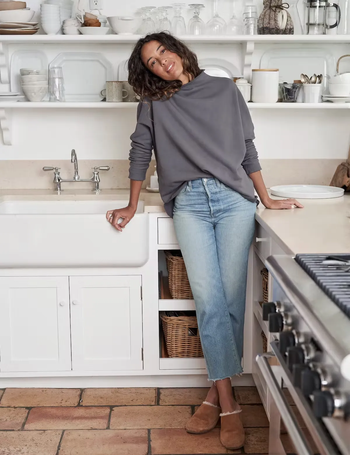 Frank & Eileen - L/S Funnel Neck Capelet in Elephant