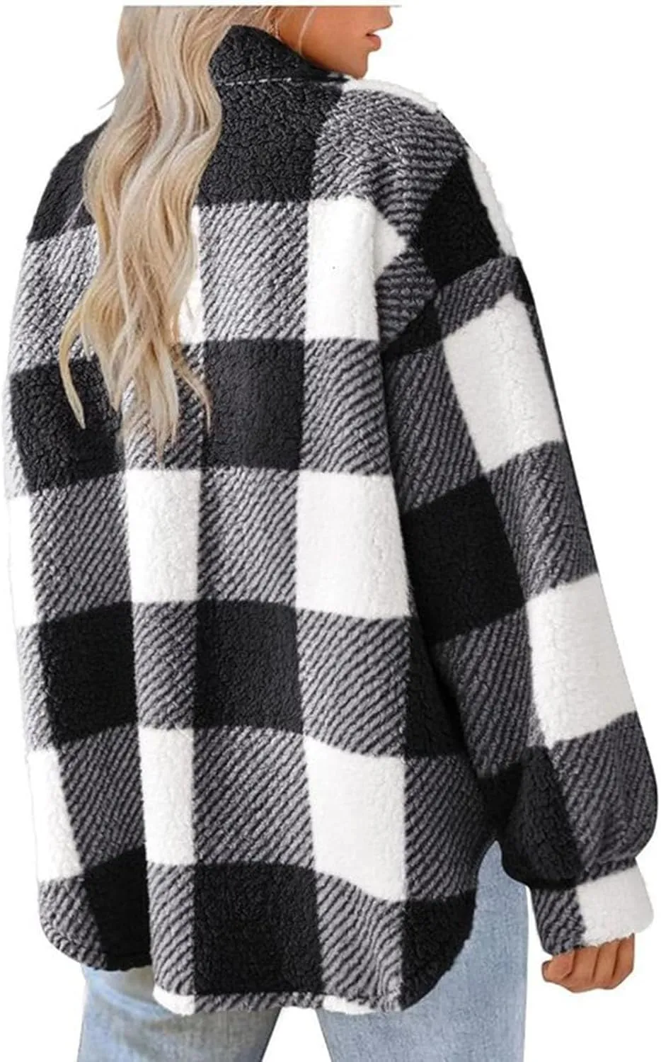 Fuzzy Fleece Shacket Jacket Sherpa Plaid Fleece Shearling Lined Coat