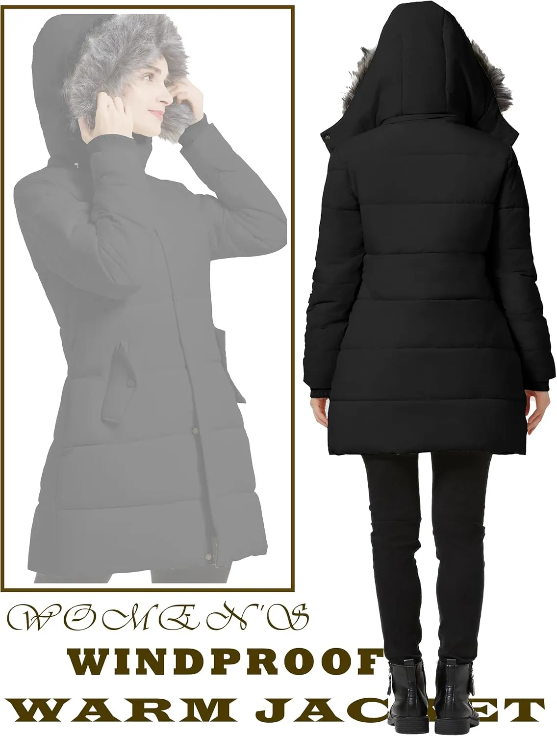 GGleaf Women's Winter Thicken Puffer Coat Warm Snow Jacket with Fur Removable Hood