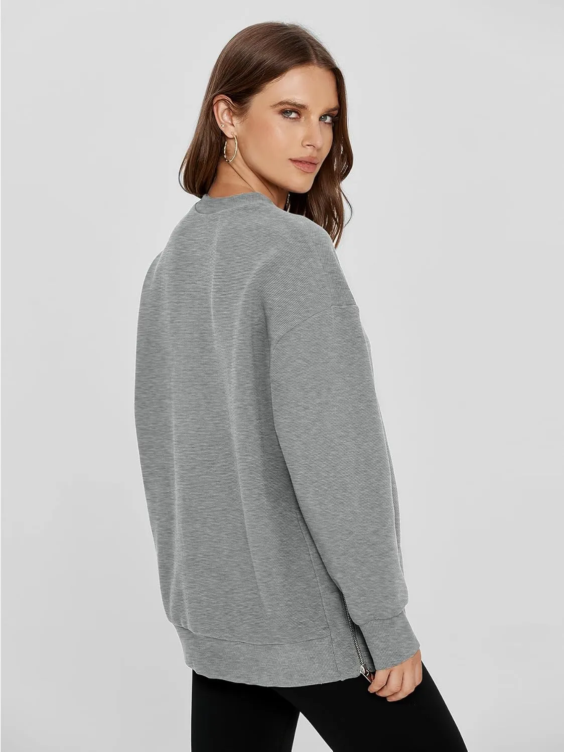 Glamaker Womens Oversized Sweatshirts Crewneck Side Zipper Pollover Long Sleeve Hoodie Sweaters 2024 Fall Clothes