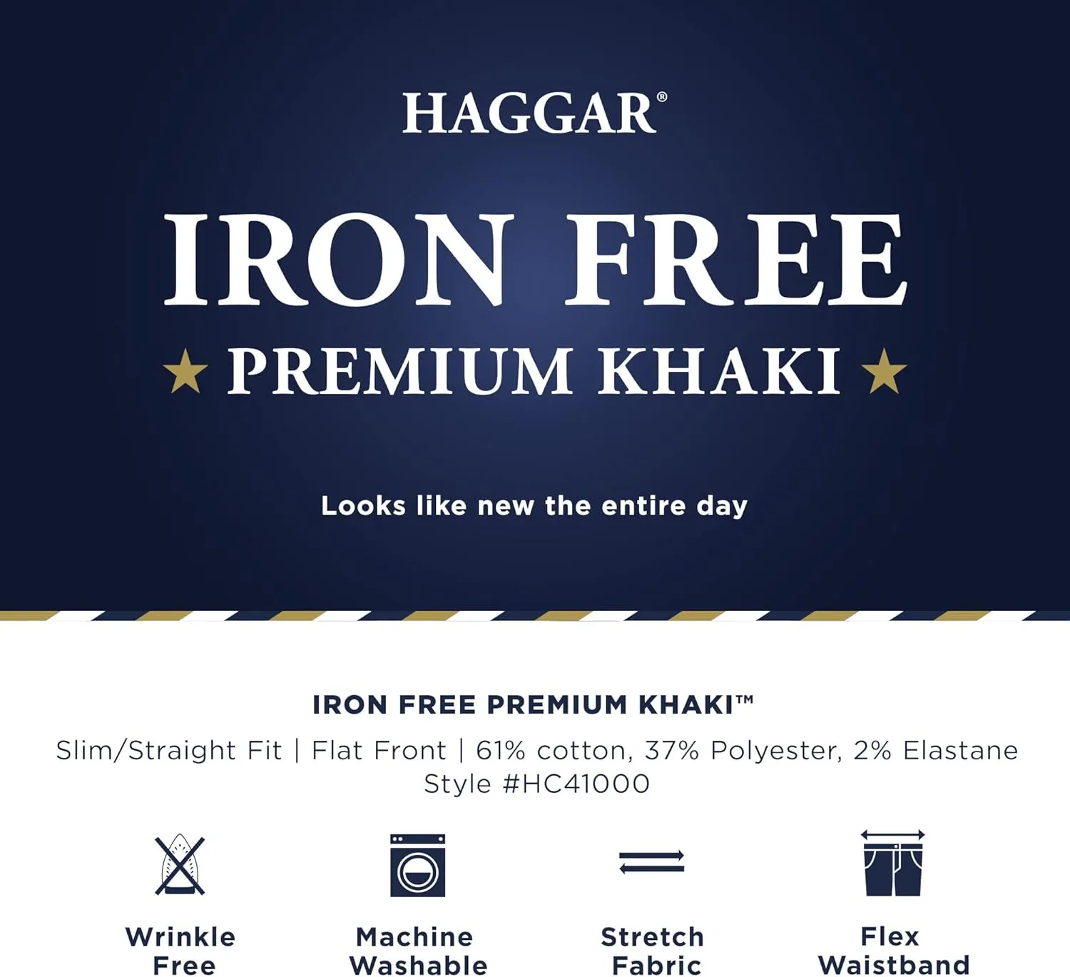 Haggar Men's Iron Free Premium Khaki Slim-Straight Fit Flat Front Flex Waist Casual Pant