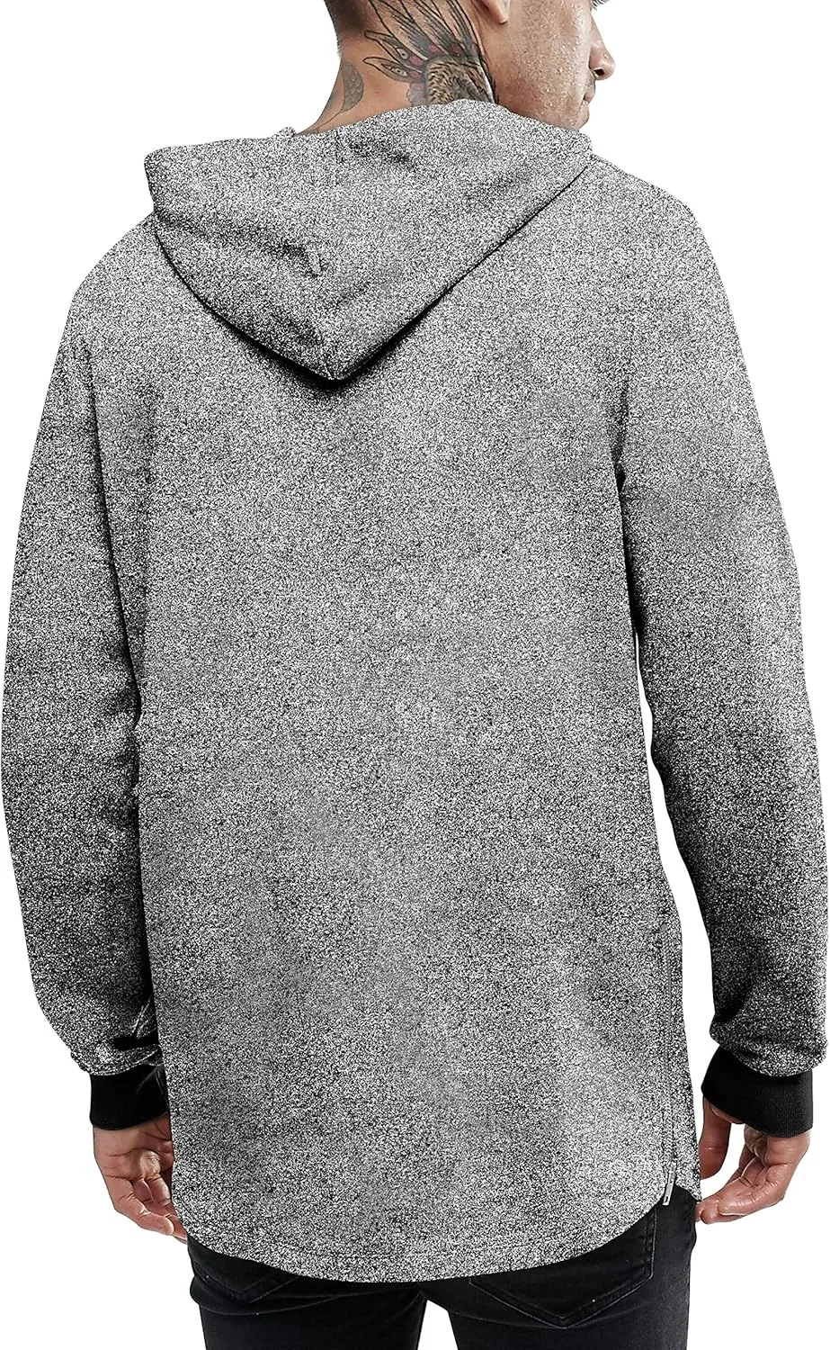 Hat and Beyond Mens Lightweight Marled Longline Zipper Hipster Hoodie Brushed Fleece Pullover