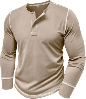 Henley Shirts for Men Casual Button Down Shirts Big and Tall Long Sleeve Shirts Trendy Spring Tops