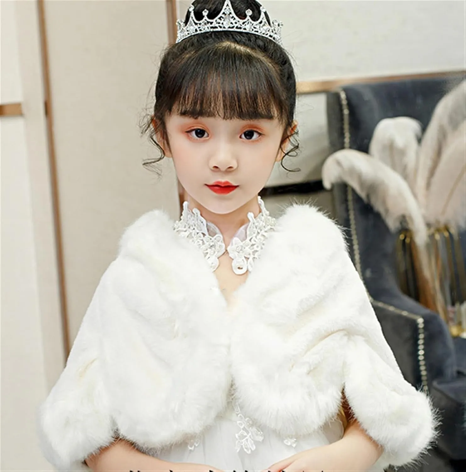 Icegrey Girls Princess Faux Fur Winter Wraps Shawl Kids Bolero Cardigan Dress Coat Wedding Party Dress Up