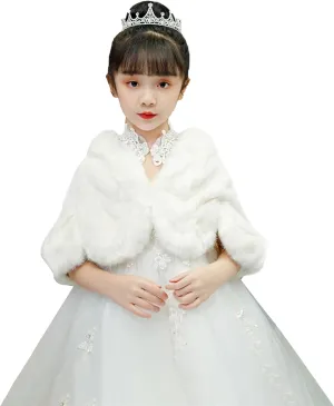 Icegrey Girls Princess Faux Fur Winter Wraps Shawl Kids Bolero Cardigan Dress Coat Wedding Party Dress Up
