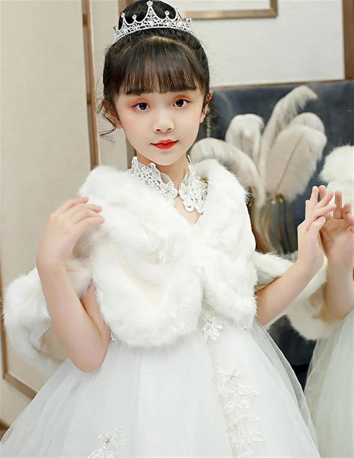 Icegrey Girls Princess Faux Fur Winter Wraps Shawl Kids Bolero Cardigan Dress Coat Wedding Party Dress Up