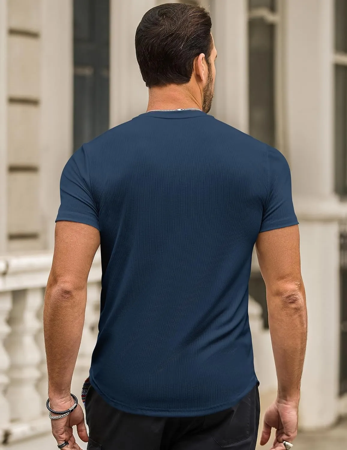 JMIERR Mens Short Sleeve T Shirt Summer Muscle Slim Fitted Crewneck Longline Tees Shirts for Gym Workout