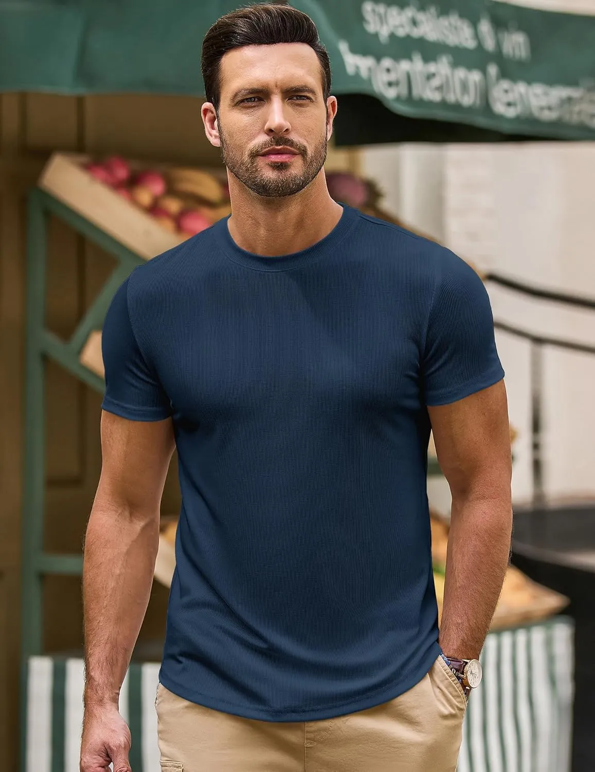 JMIERR Mens Short Sleeve T Shirt Summer Muscle Slim Fitted Crewneck Longline Tees Shirts for Gym Workout