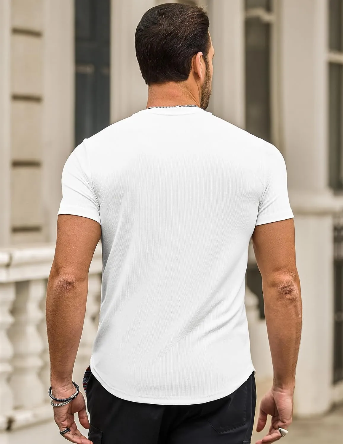 JMIERR Mens Short Sleeve T Shirt Summer Muscle Slim Fitted Crewneck Longline Tees Shirts for Gym Workout