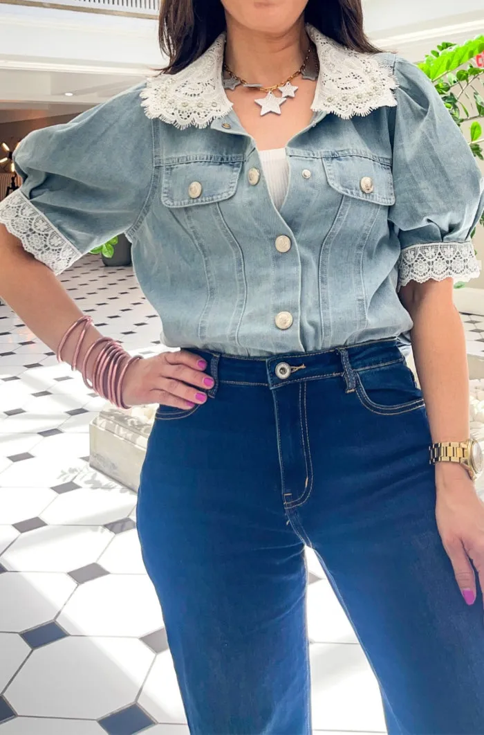Lace Trim Denim Jacket - NEW!