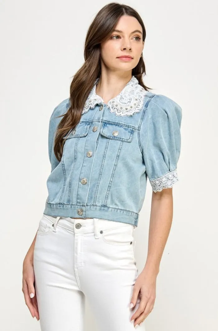 Lace Trim Denim Jacket - NEW!