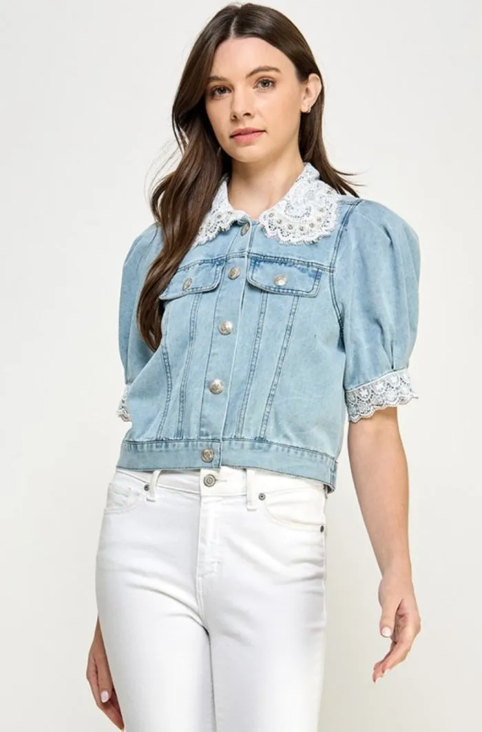 Lace Trim Denim Jacket - NEW!