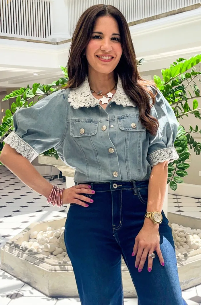 Lace Trim Denim Jacket - NEW!