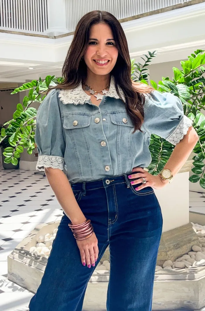Lace Trim Denim Jacket - NEW!