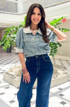 Lace Trim Denim Jacket - NEW!