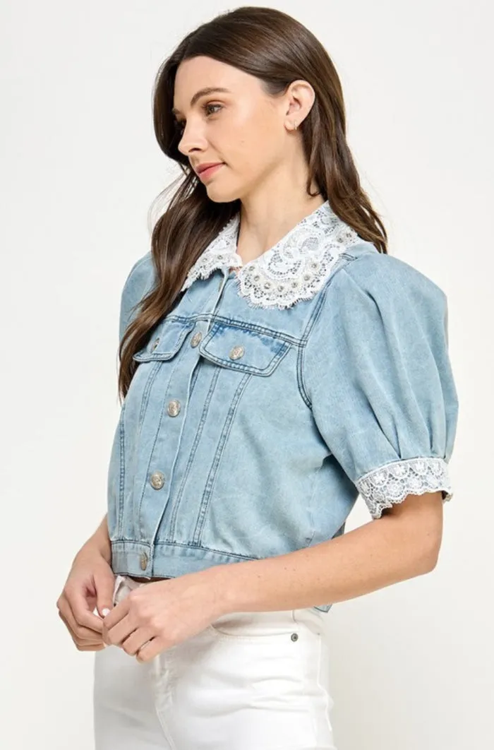 Lace Trim Denim Jacket - NEW!
