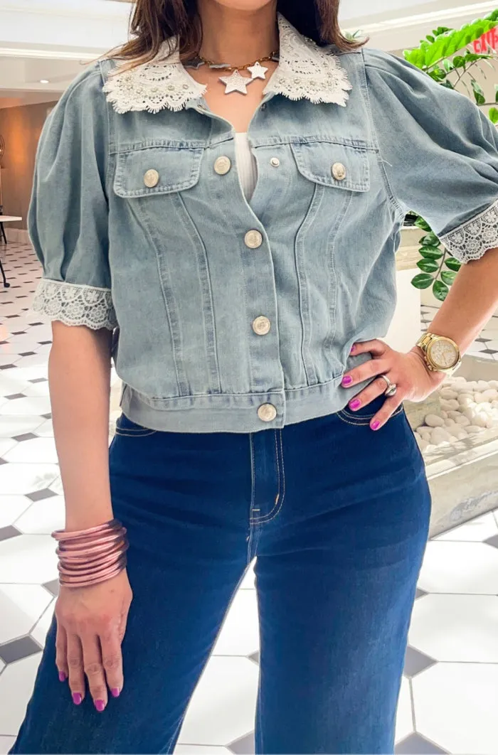 Lace Trim Denim Jacket - NEW!