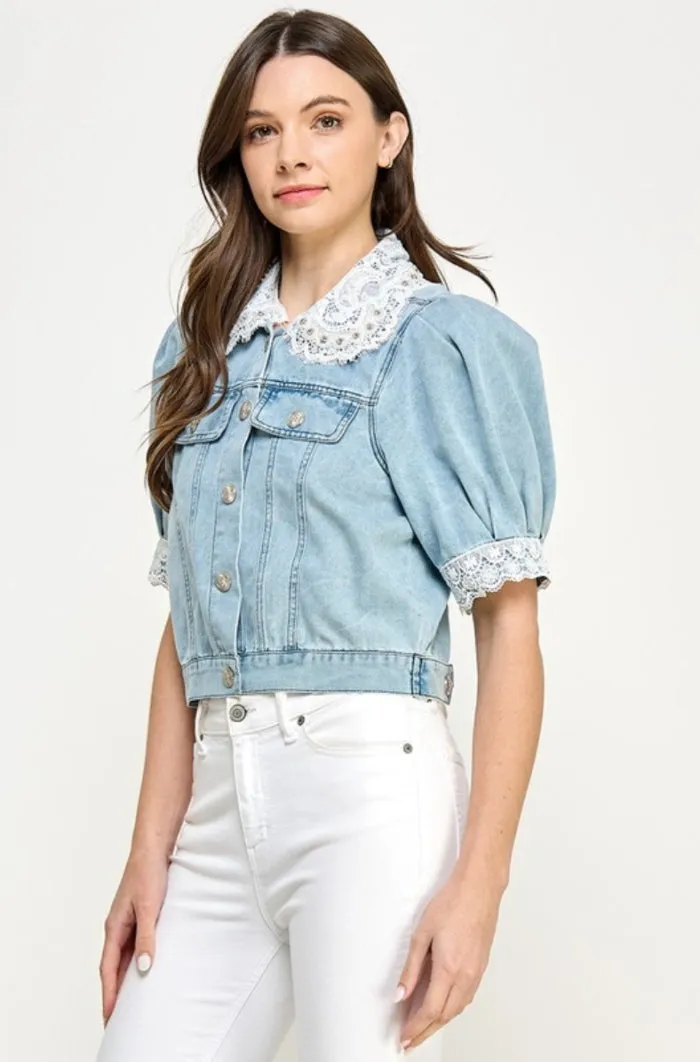 Lace Trim Denim Jacket - NEW!