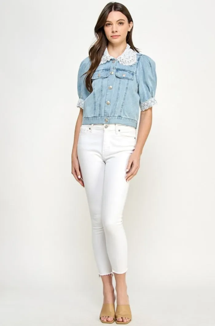 Lace Trim Denim Jacket - NEW!