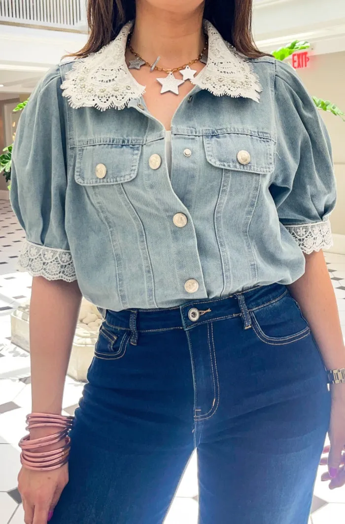Lace Trim Denim Jacket - NEW!