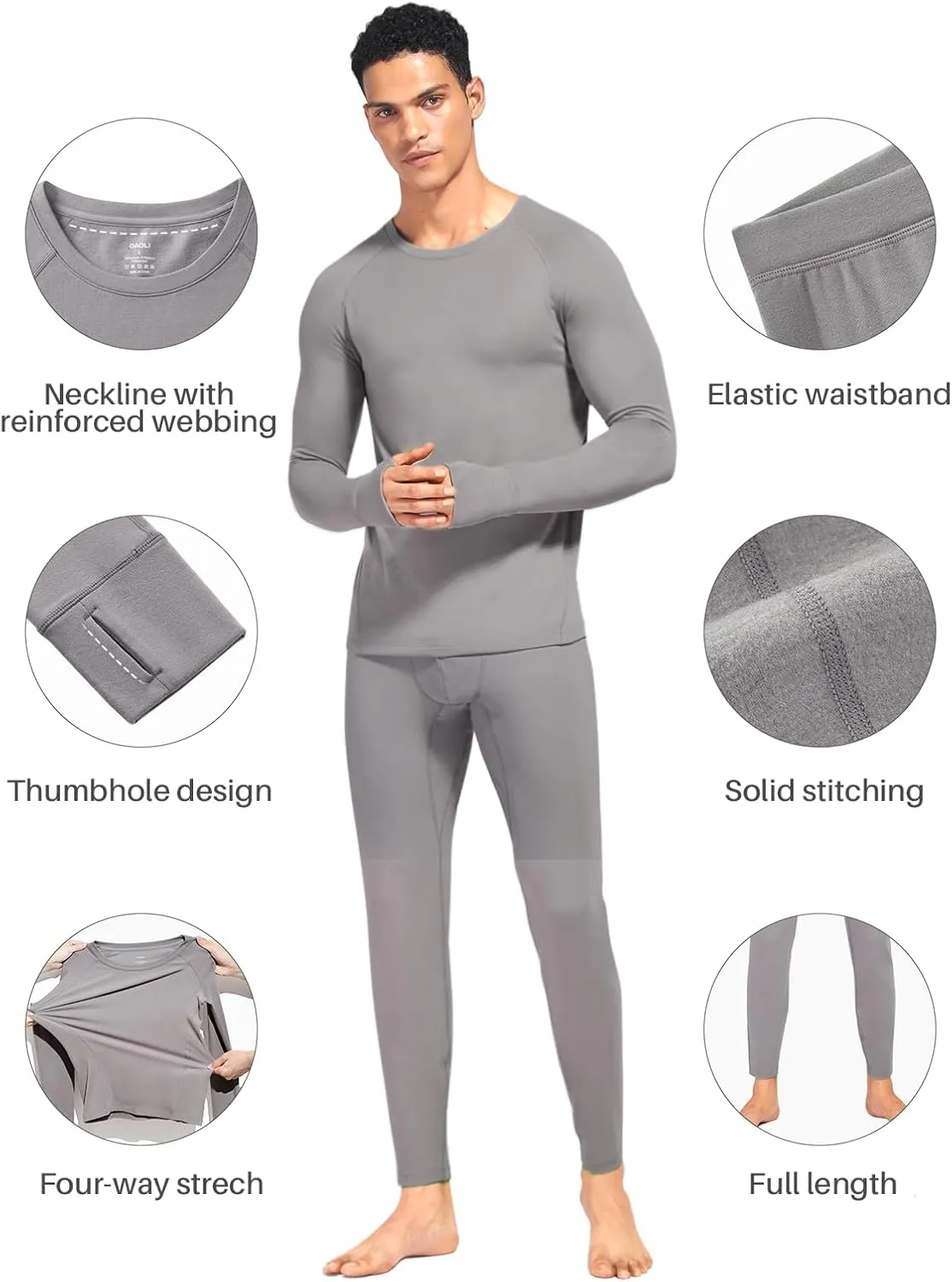 Long Johns for Men Thermal Underwear Soft Fleece Lined Base Layer Set Thermal Top Bottom Pajama Set for Cold Weather
