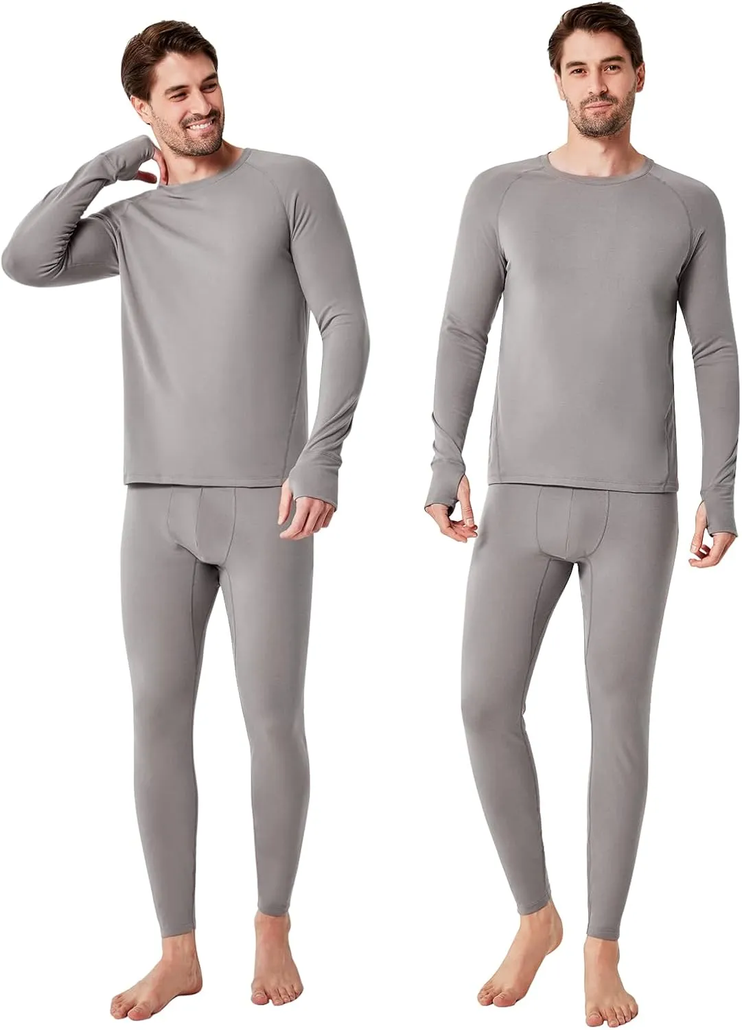 Long Johns for Men Thermal Underwear Soft Fleece Lined Base Layer Set Thermal Top Bottom Pajama Set for Cold Weather