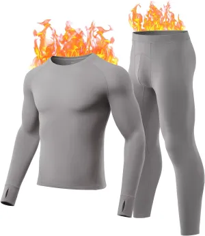 Long Johns for Men Thermal Underwear Soft Fleece Lined Base Layer Set Thermal Top Bottom Pajama Set for Cold Weather