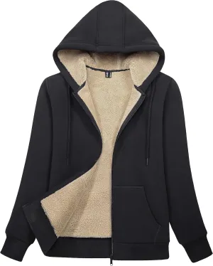 MAGCOMSEN Womens Zip Up Hoodies Sherpa Lined Fleece Thermal Jacket Full Zip Winter Warm Casual Thick Coats Pockets