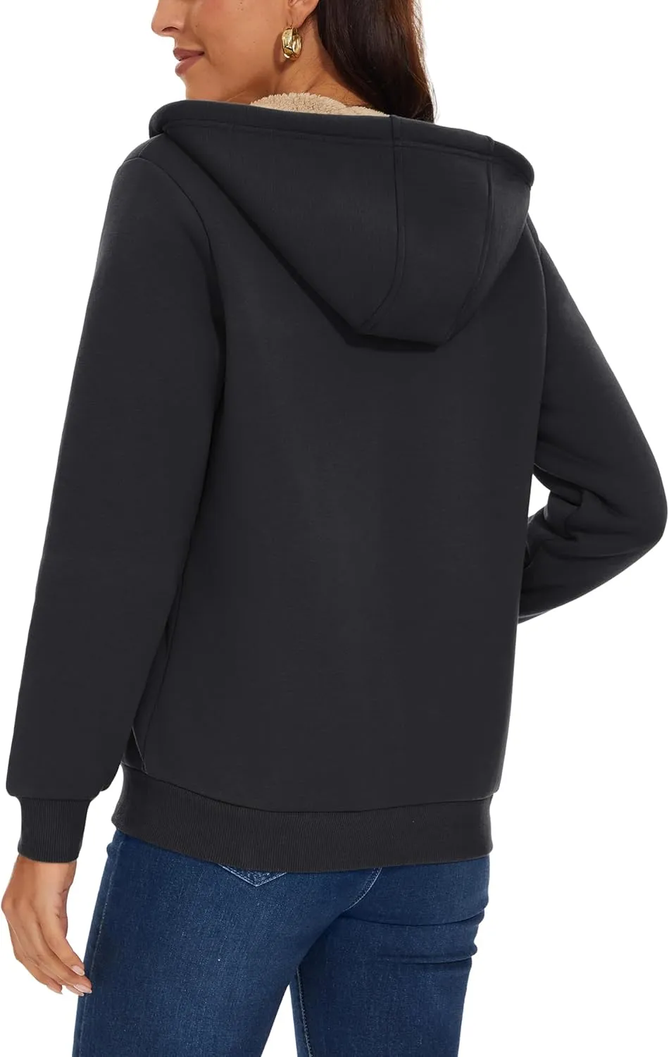 MAGCOMSEN Womens Zip Up Hoodies Sherpa Lined Fleece Thermal Jacket Full Zip Winter Warm Casual Thick Coats Pockets