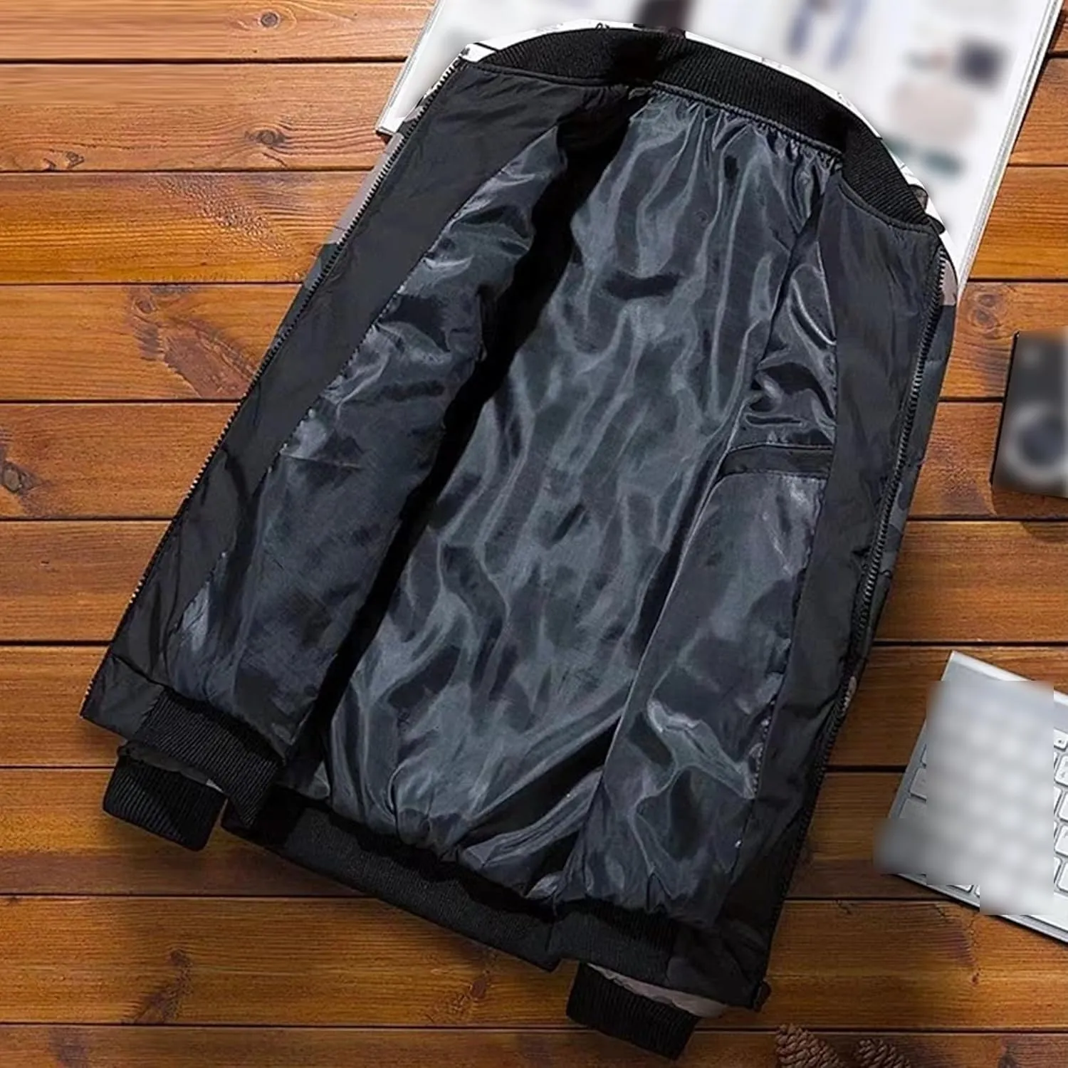 Men's Camo Quilted Bomber Jacket Winter Rib Varsity Baseball Jacket Lightweight Windproof Warm Padded Coats