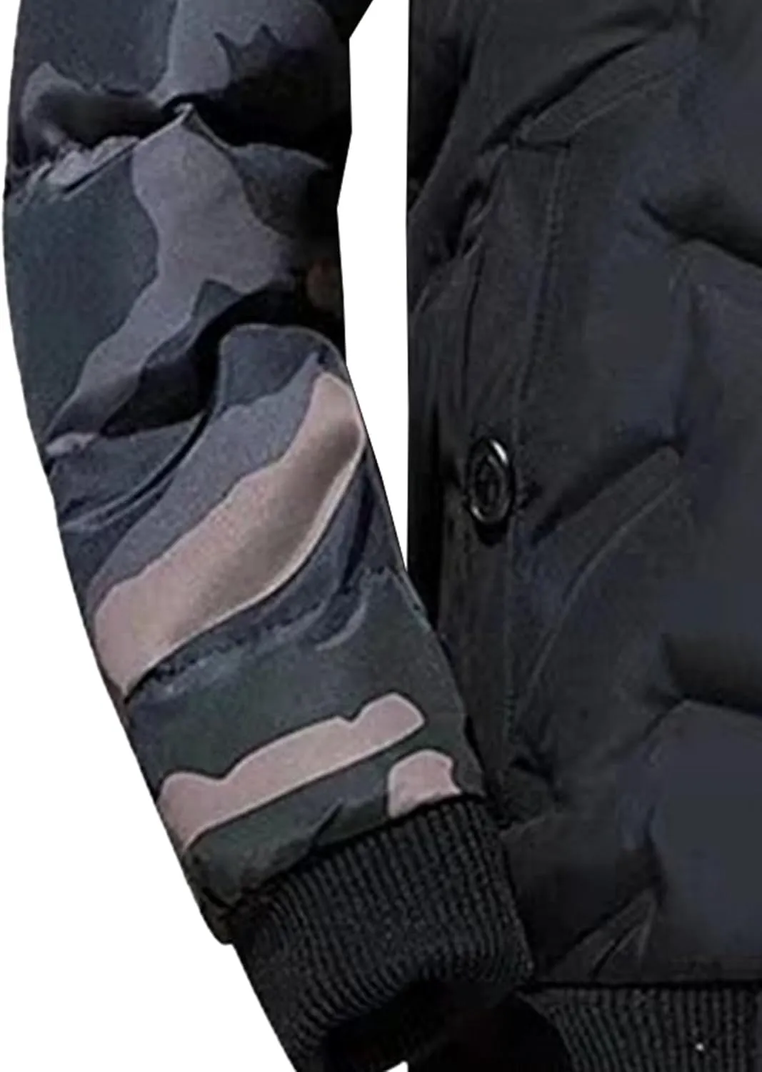 Men's Camo Quilted Bomber Jacket Winter Rib Varsity Baseball Jacket Lightweight Windproof Warm Padded Coats