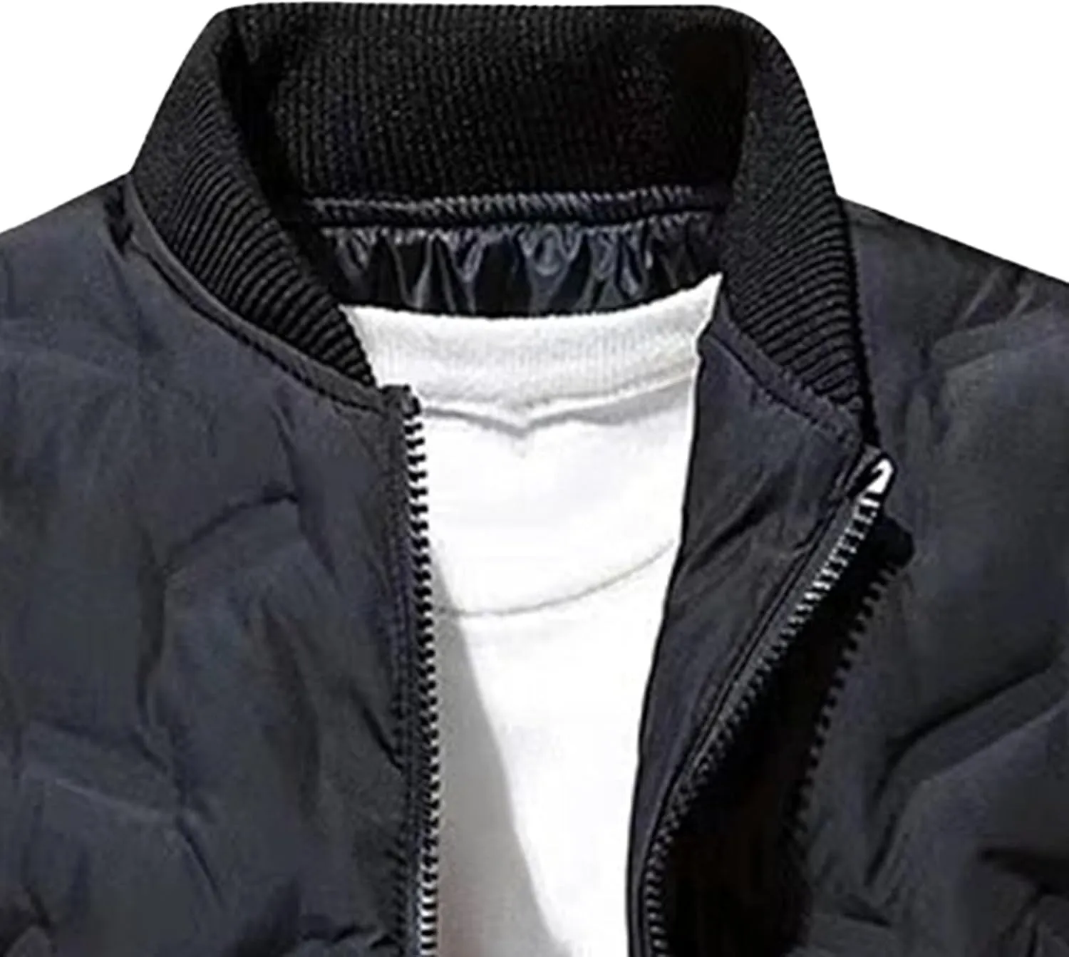 Men's Camo Quilted Bomber Jacket Winter Rib Varsity Baseball Jacket Lightweight Windproof Warm Padded Coats