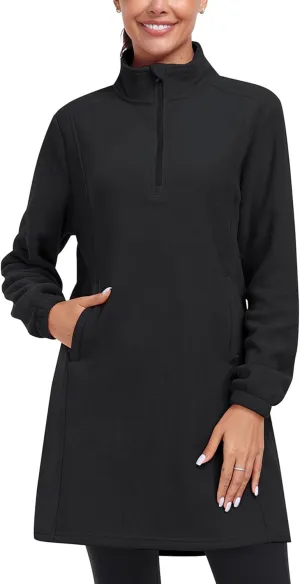 MoFiz Women's Fleece Dress Quarter Zip Winter Warm Golf Dress Jackets with Pockets