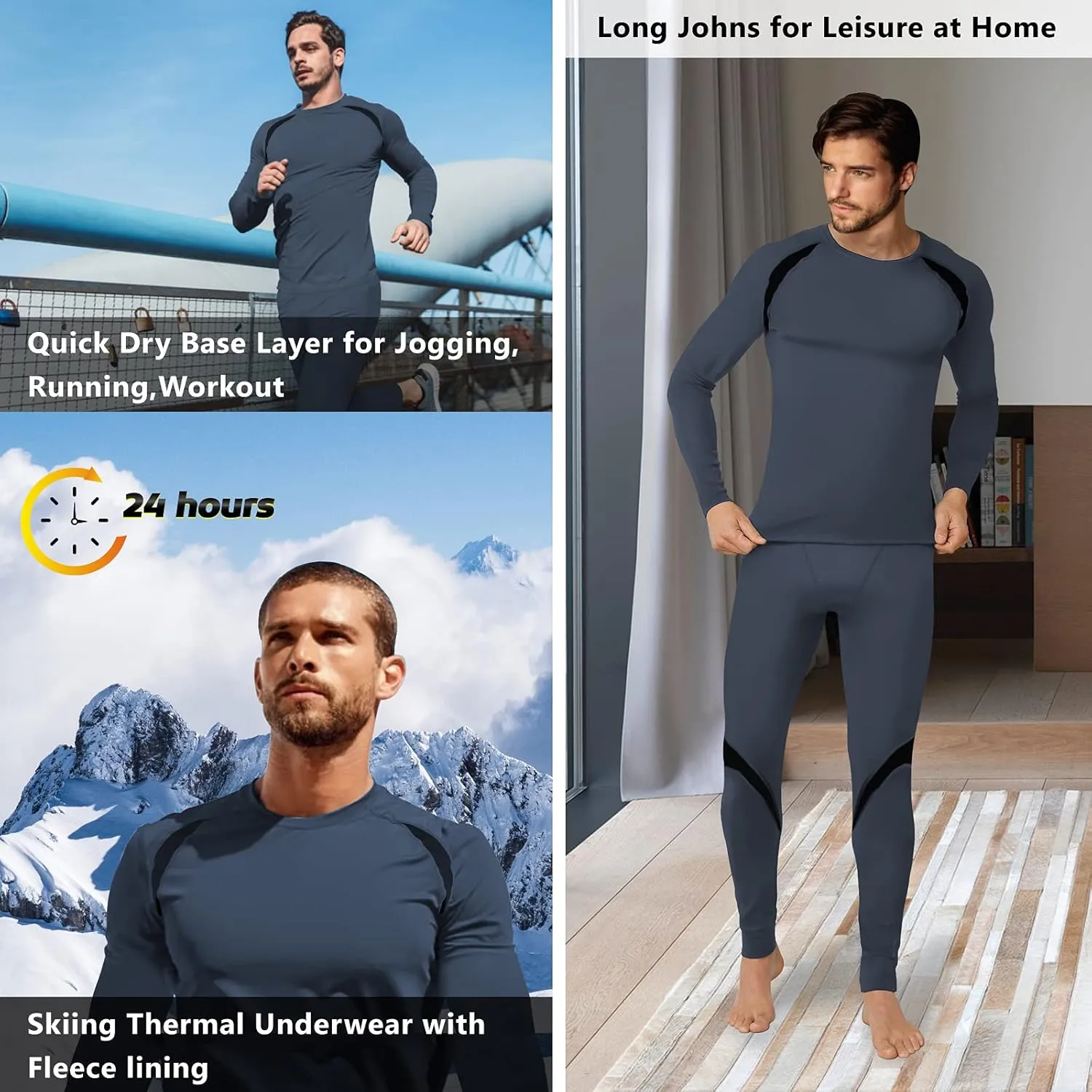 Muezna Men's Thermal Top and Bottom Set Underwear Long Johns Base Layer with Soft Fleece Lined