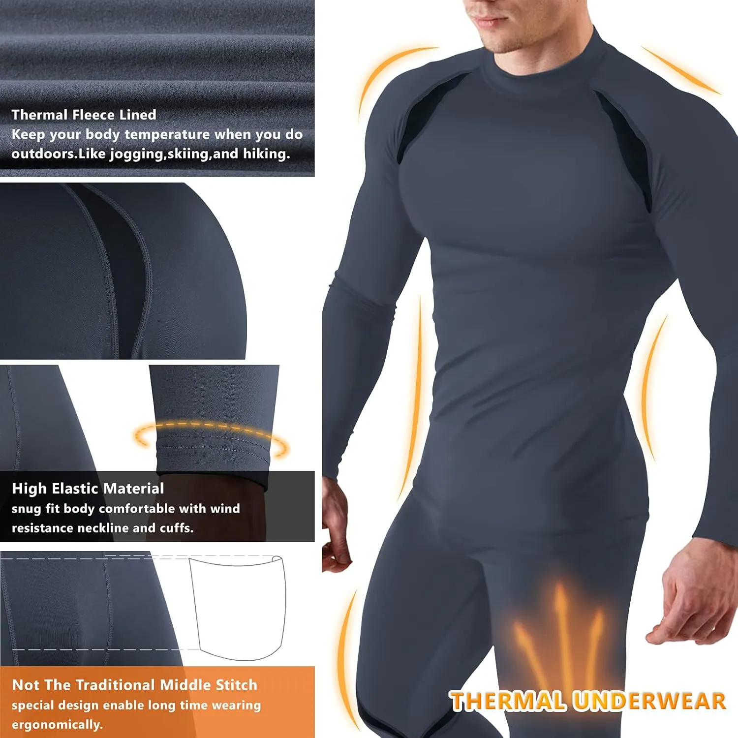 Muezna Men's Thermal Top and Bottom Set Underwear Long Johns Base Layer with Soft Fleece Lined
