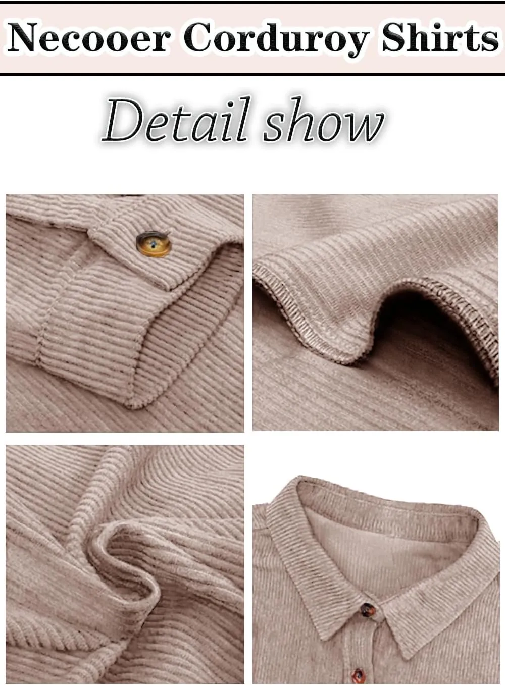 Necooer Womens Corduroy Shirts Button Down Long Sleeve Blouses Boyfriend Tops Oversized Jacket