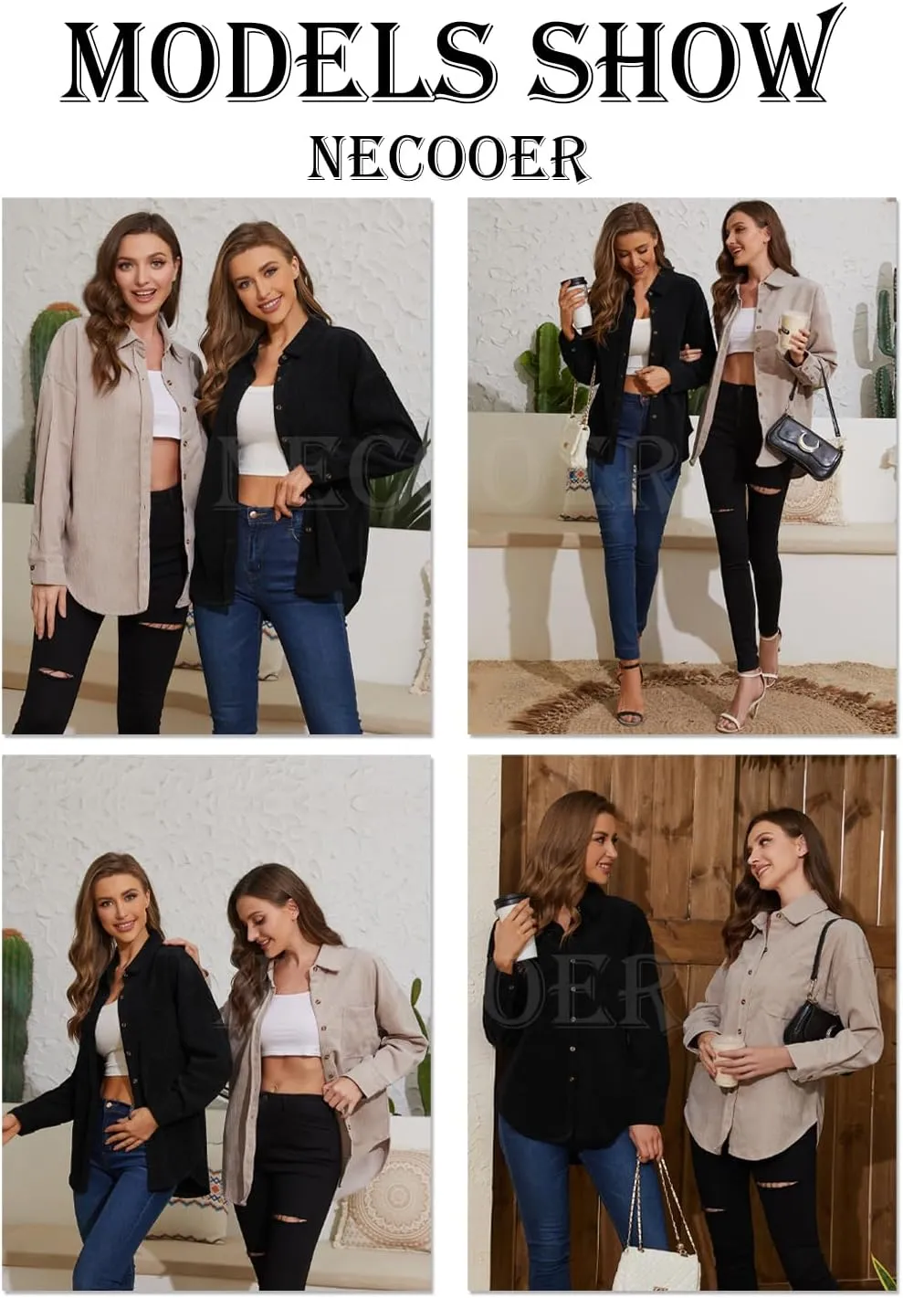 Necooer Womens Corduroy Shirts Button Down Long Sleeve Blouses Boyfriend Tops Oversized Jacket